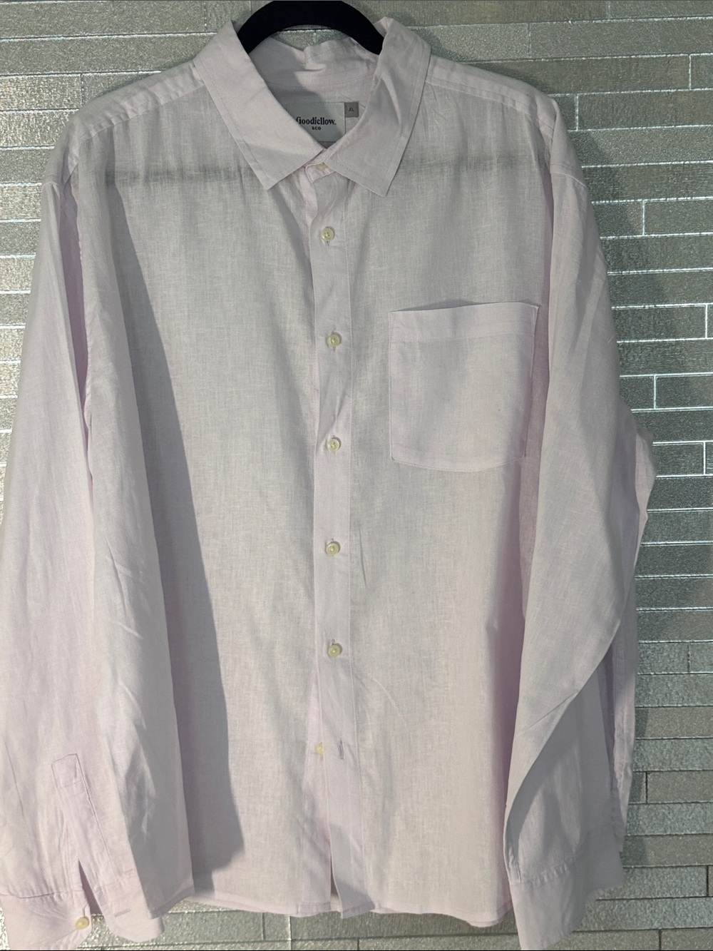 Goodfellow & Co Pale Pink Long-Sleeve Linen Cotton Blend Button-Up, XL